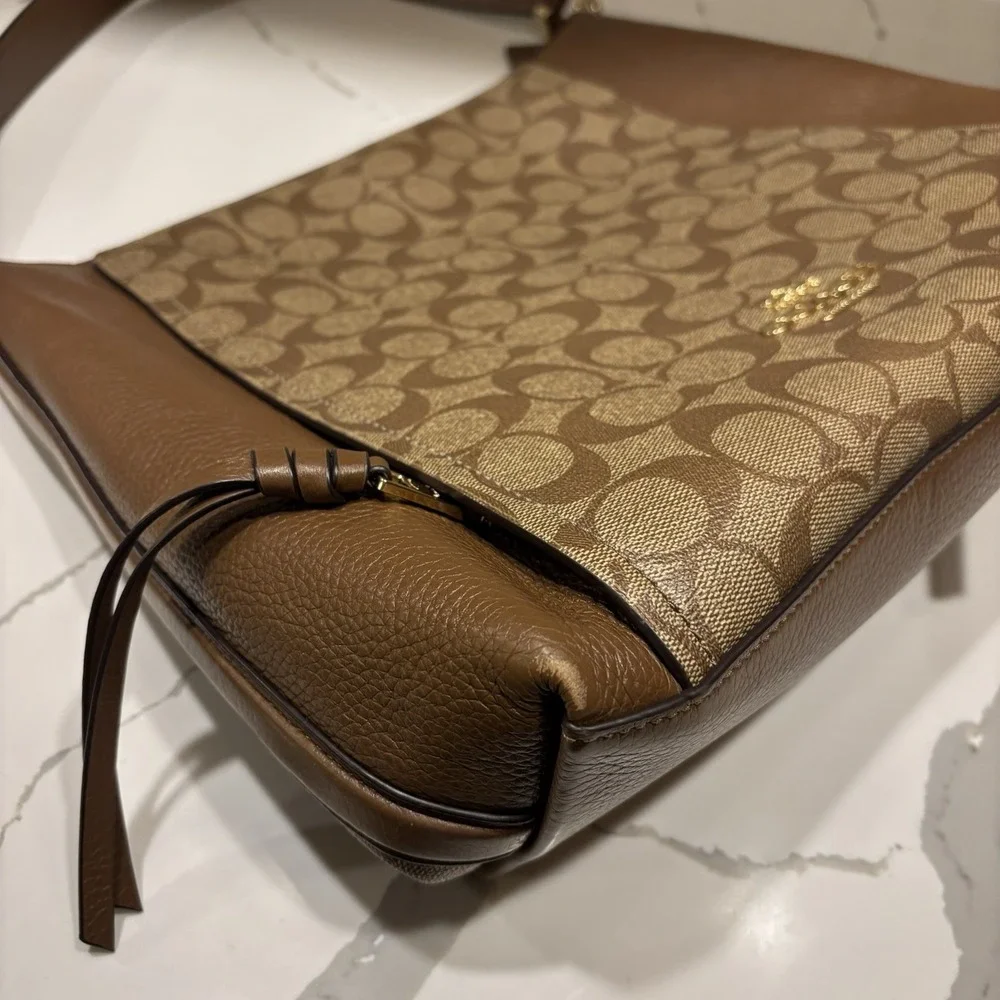 Coach Marlon Hobo Bag F79993 & Accordion Zip Wallet Set Signature Canvas Brown